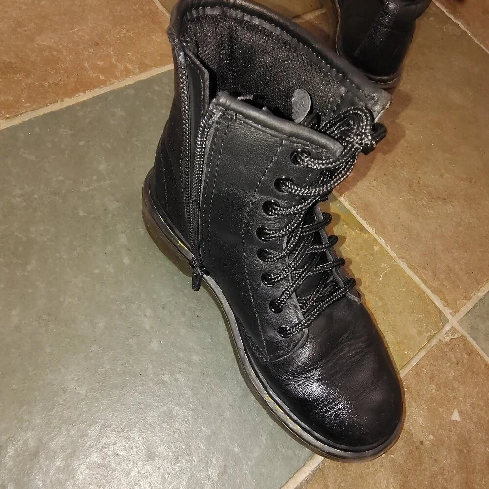 Dr. Martens Black Soft Leather Lace Up Zip Boot
